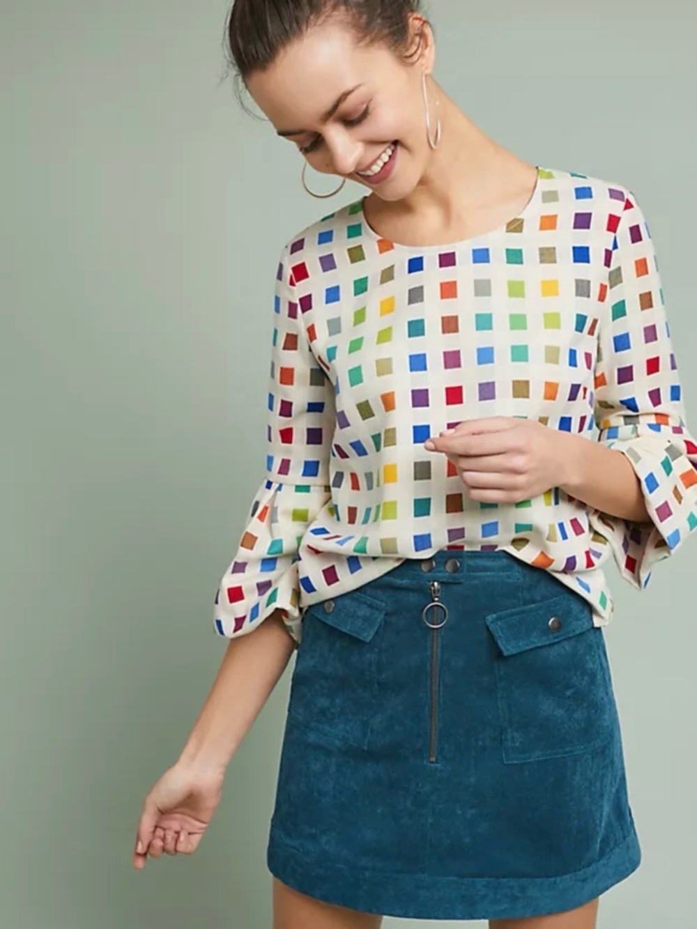 Anthropologie UK Isla Maude Multicolored Square Print Blouse